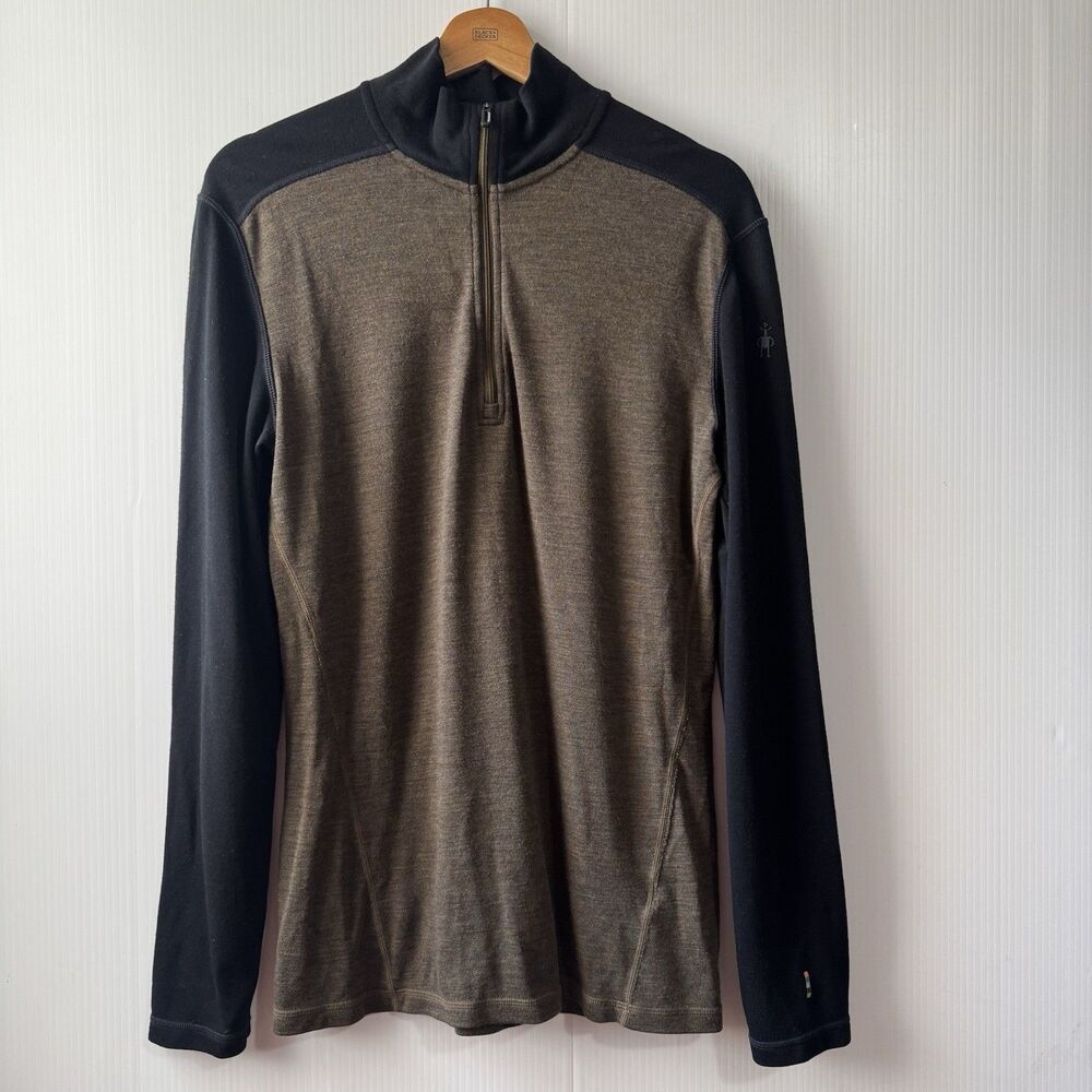 Smartwool Merino 250 1/4 Zip Pullover Mens Sz M Brown Black Base Layer Shirt